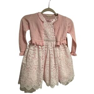 American Princess Girls Pink White Lace Dress 2 Piece Set with Shrug Size 4 NWT‎